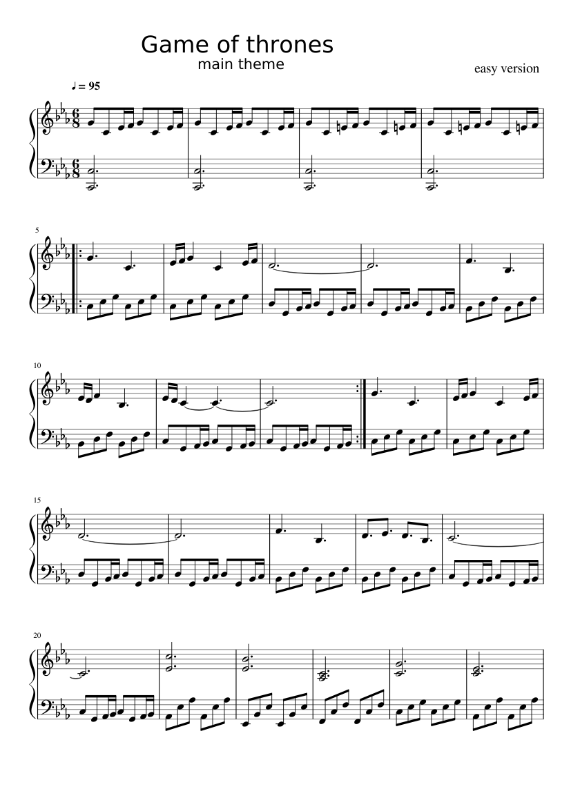 Game of thrones main theme easy version Sheet music for Piano (Solo) |  Musescore.com
