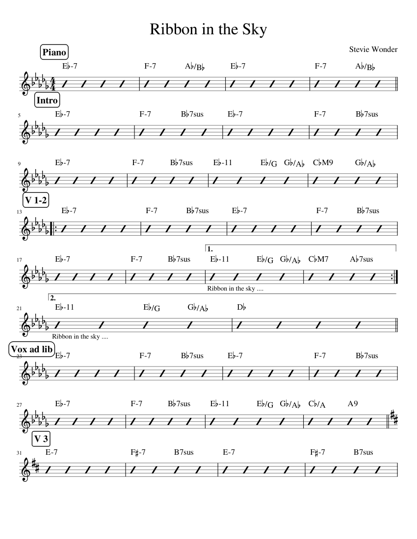 Ribbon in the sky - Stevie Wonder Sheet music for Piano (Solo) Easy |  Musescore.com
