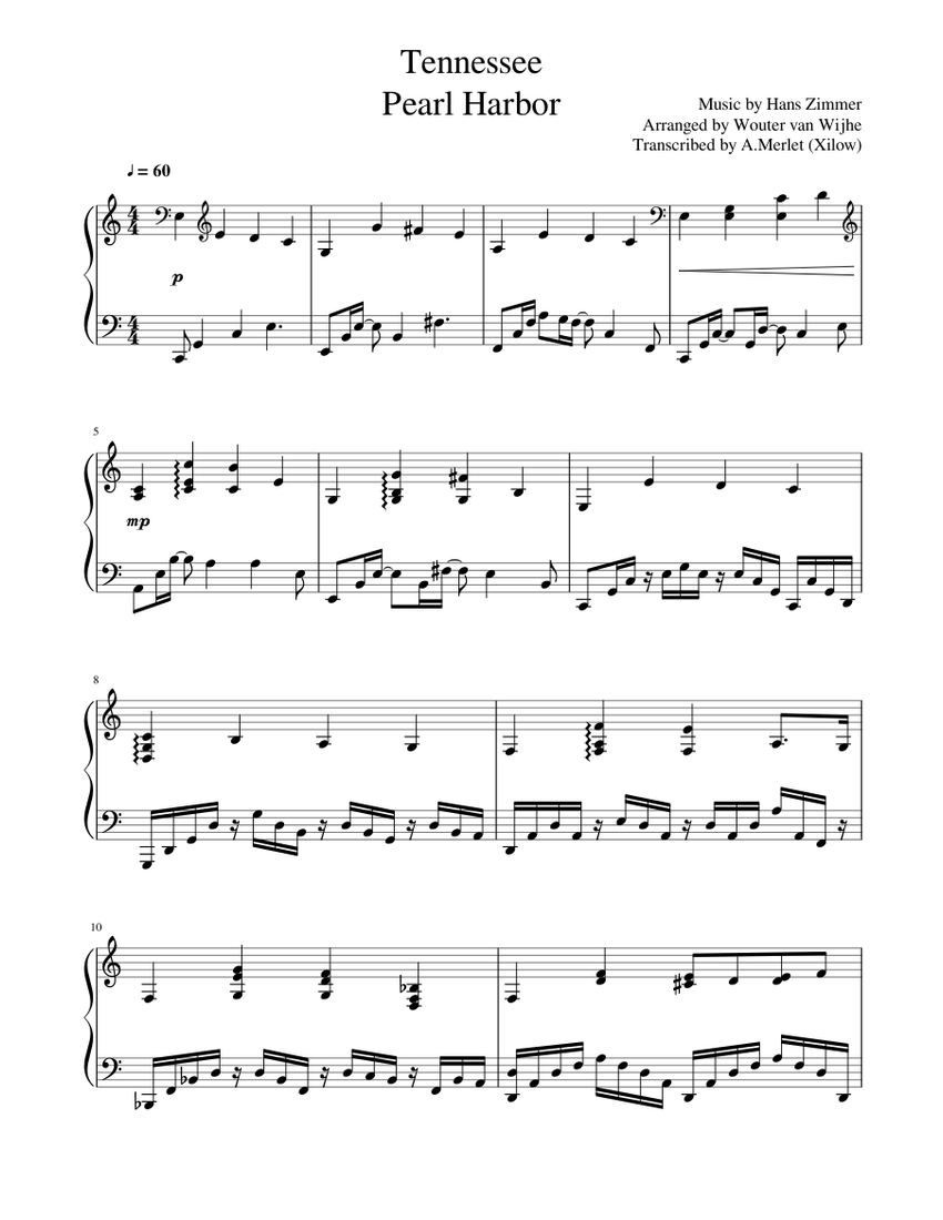 Tennessee - Pearl Harbor Sheet music for Piano (Solo) | Musescore.com