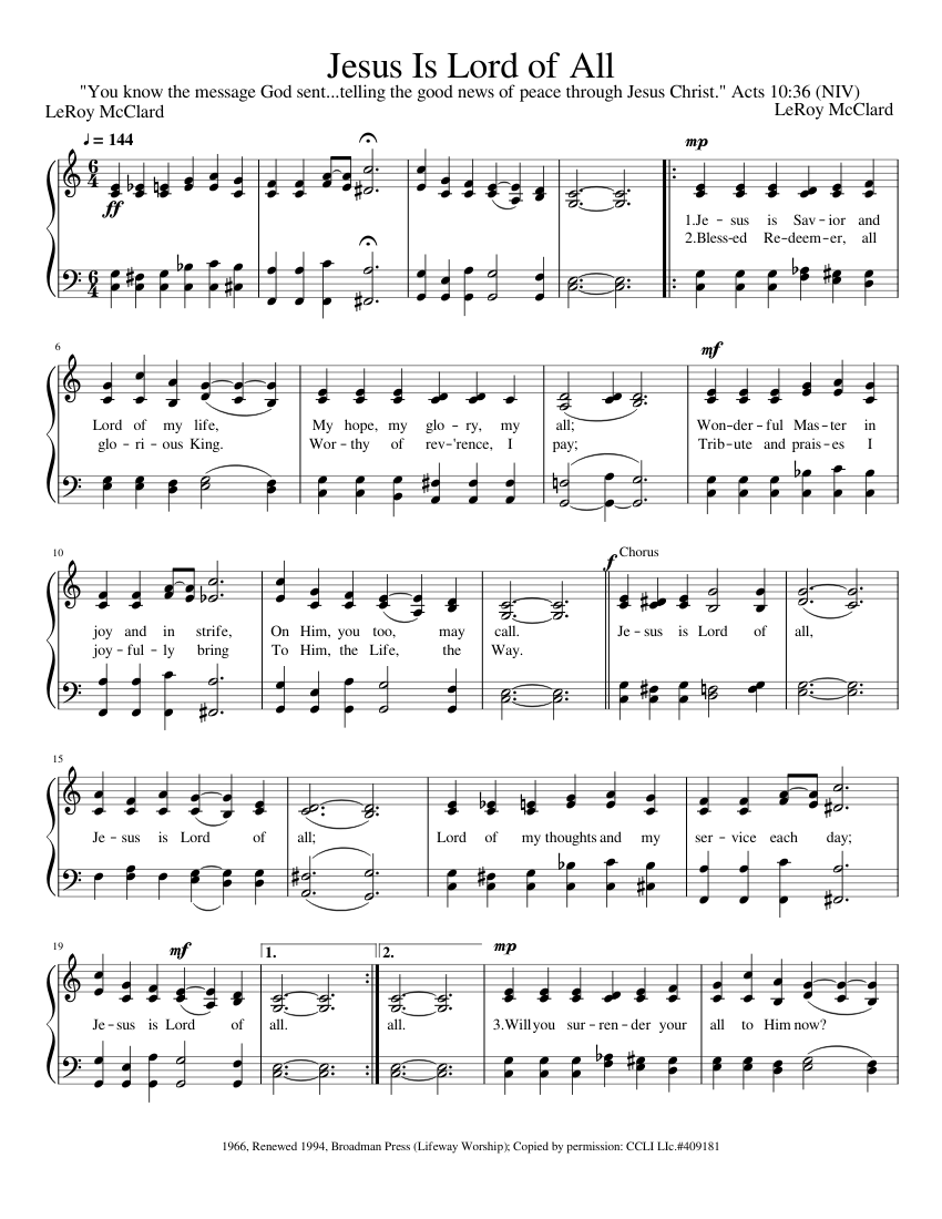 Jesus Is Lord of All Sheet music for Piano (SATB) Easy