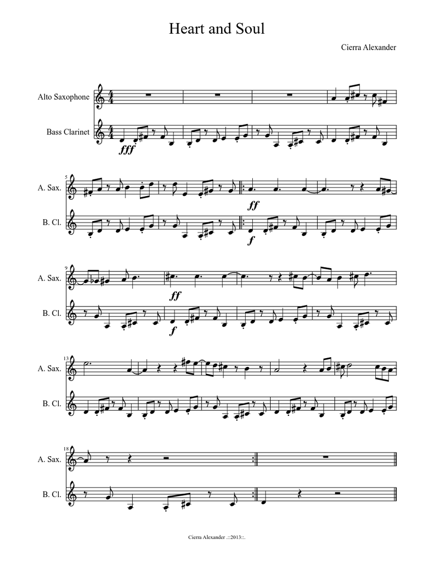 Heart and Soul Sheet music for bass, Saxophone alto (Woodwind
