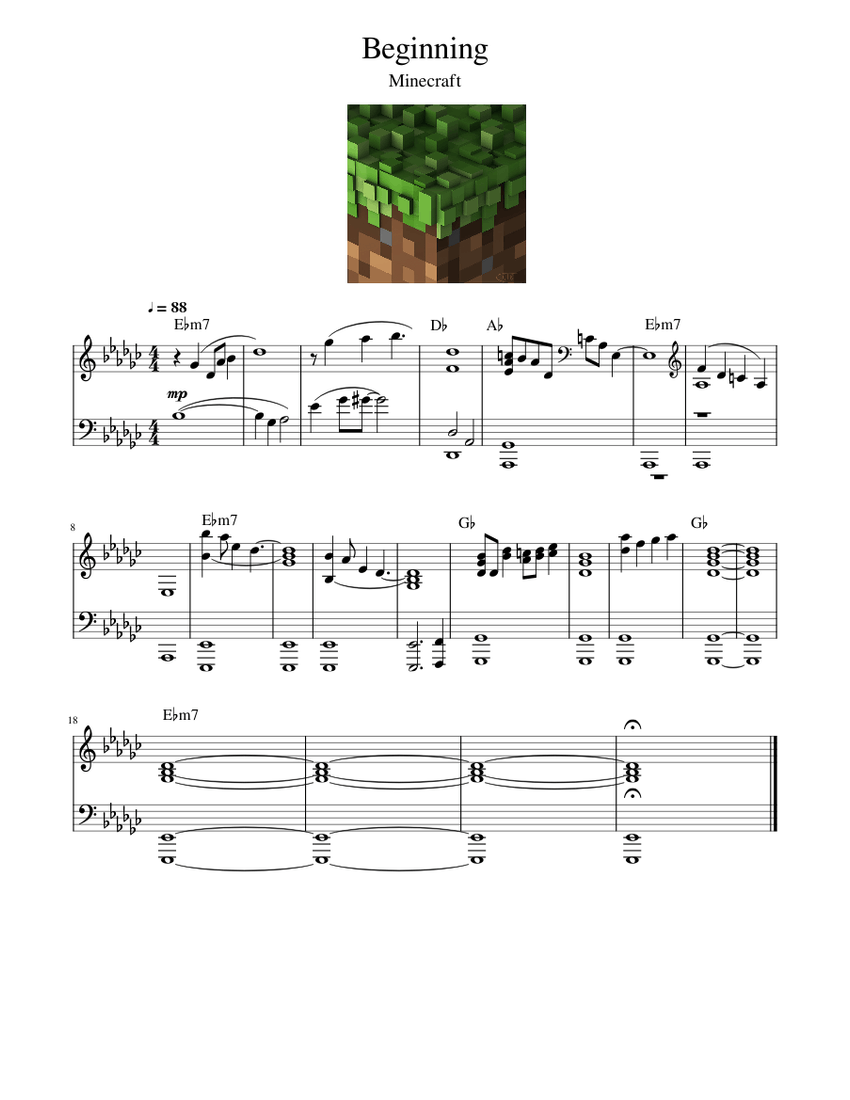 Beginning Minecraft C418 Sheet music for Piano (Solo) Easy