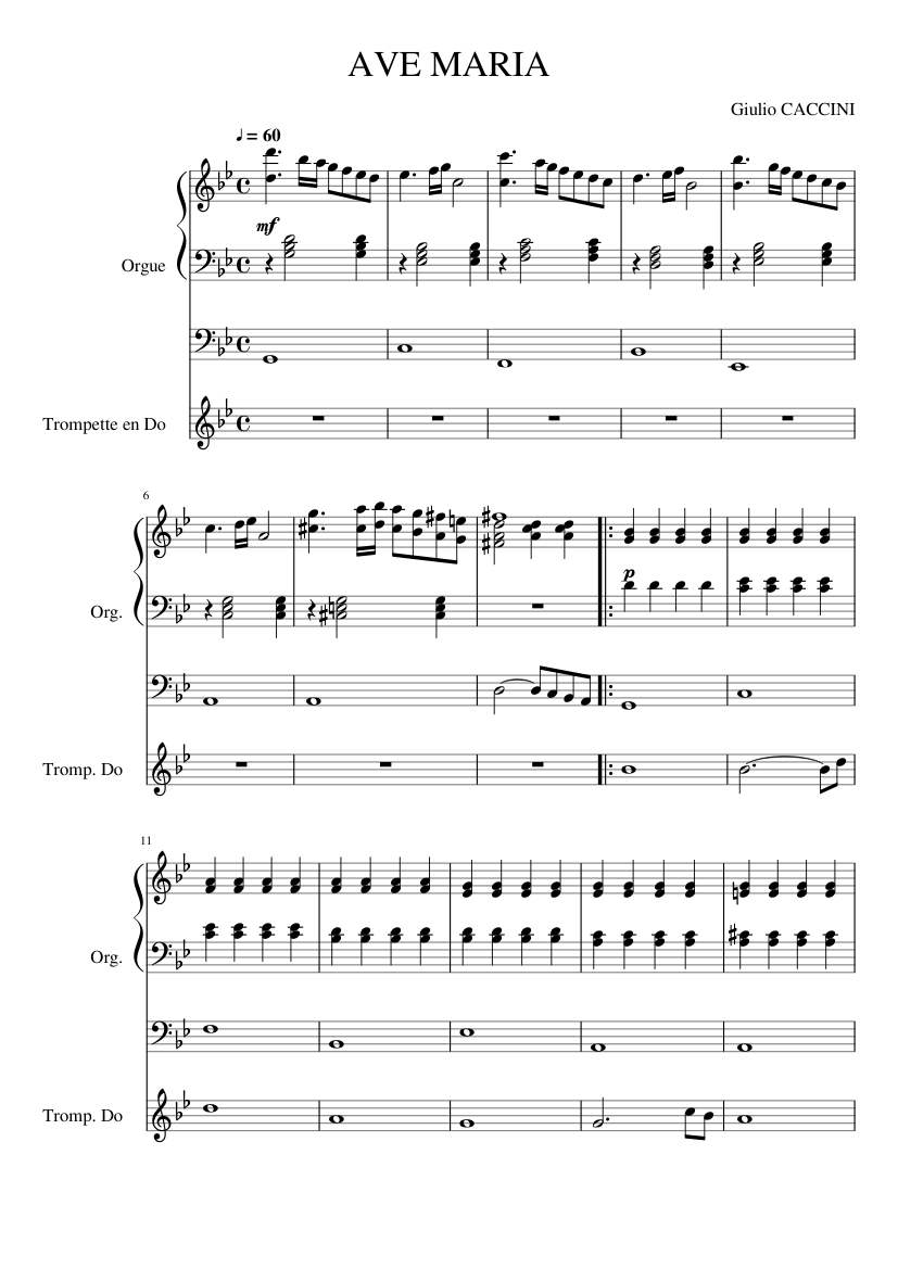 Ave maria CACCINI Sheet music for Organ, Trumpet in c (Mixed Duet ...