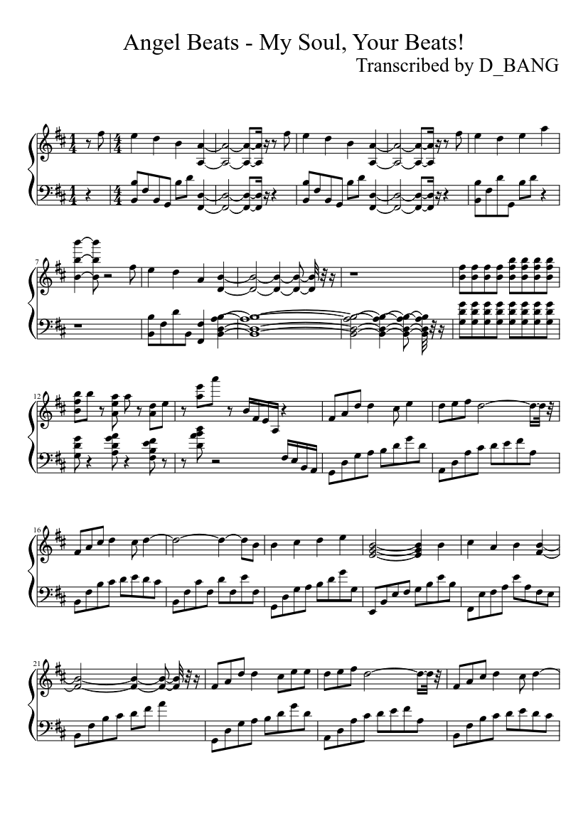 Angel Beats - My Soul, Your Beats! Sheet music for Piano (Solo) |  Musescore.com