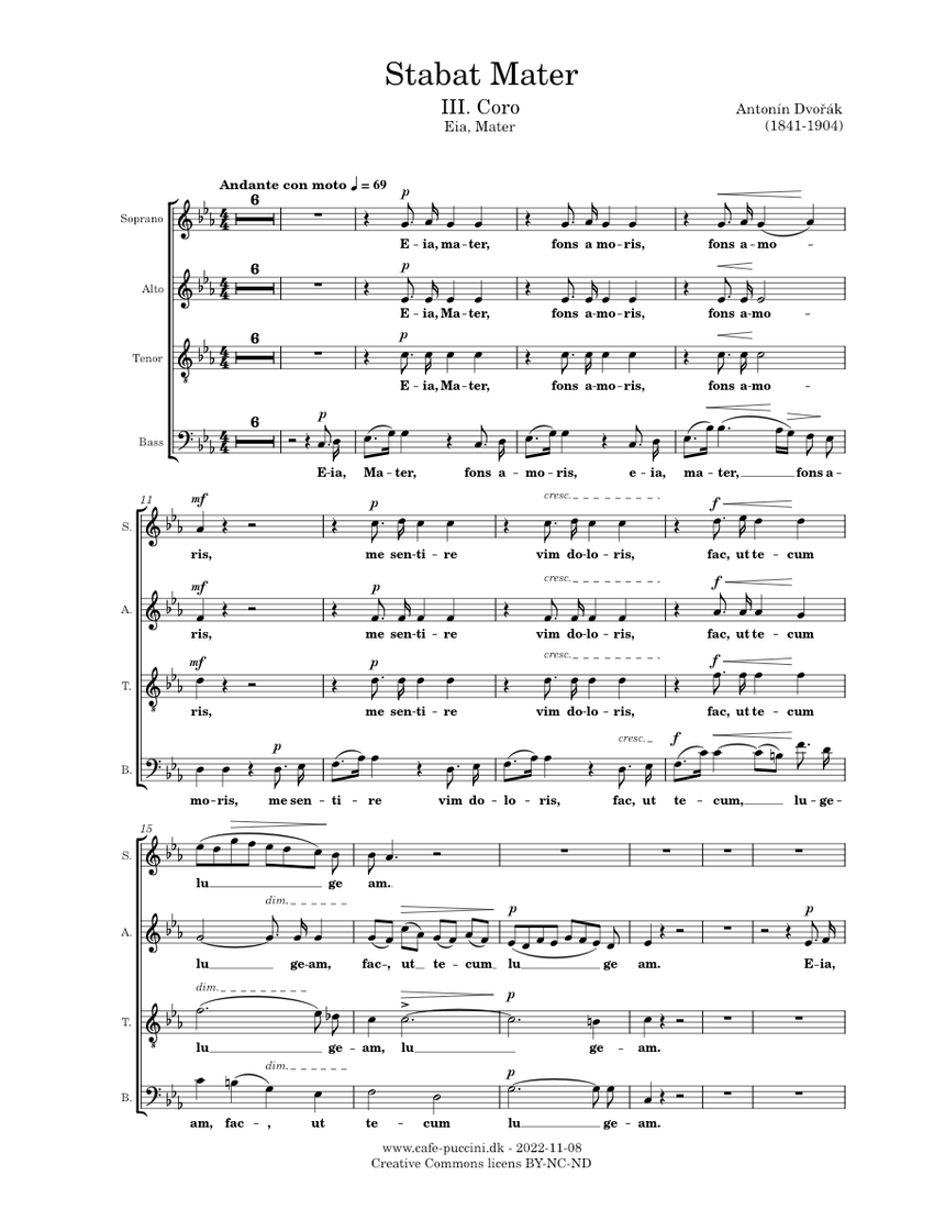 Stabat Mater, III. Coro ,Eia, Mater - Antonín Dvořák Sheet music for  Soprano, Alto, Tenor, Bass voice (SATB) | Musescore.com