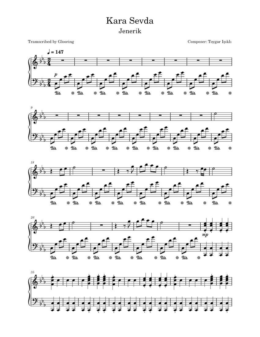Kara Sevda - Jenerik Müsiği Sheet music for Piano (Solo) | Musescore.com