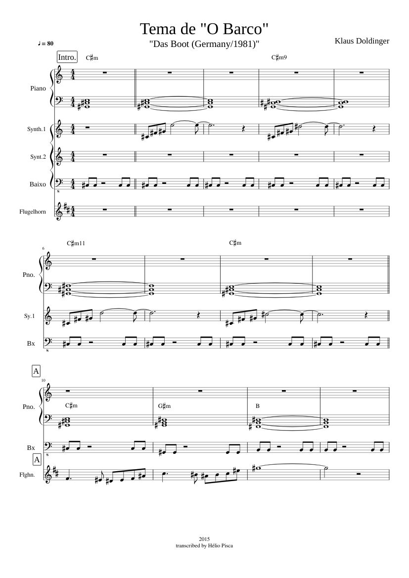 Tema de O Barco (Das Boot Theme/Germany 1981) Sheet music for Piano,  Harpsichord, Flugelhorn, Trumpet in b-flat (Mixed Quintet) | Musescore.com
