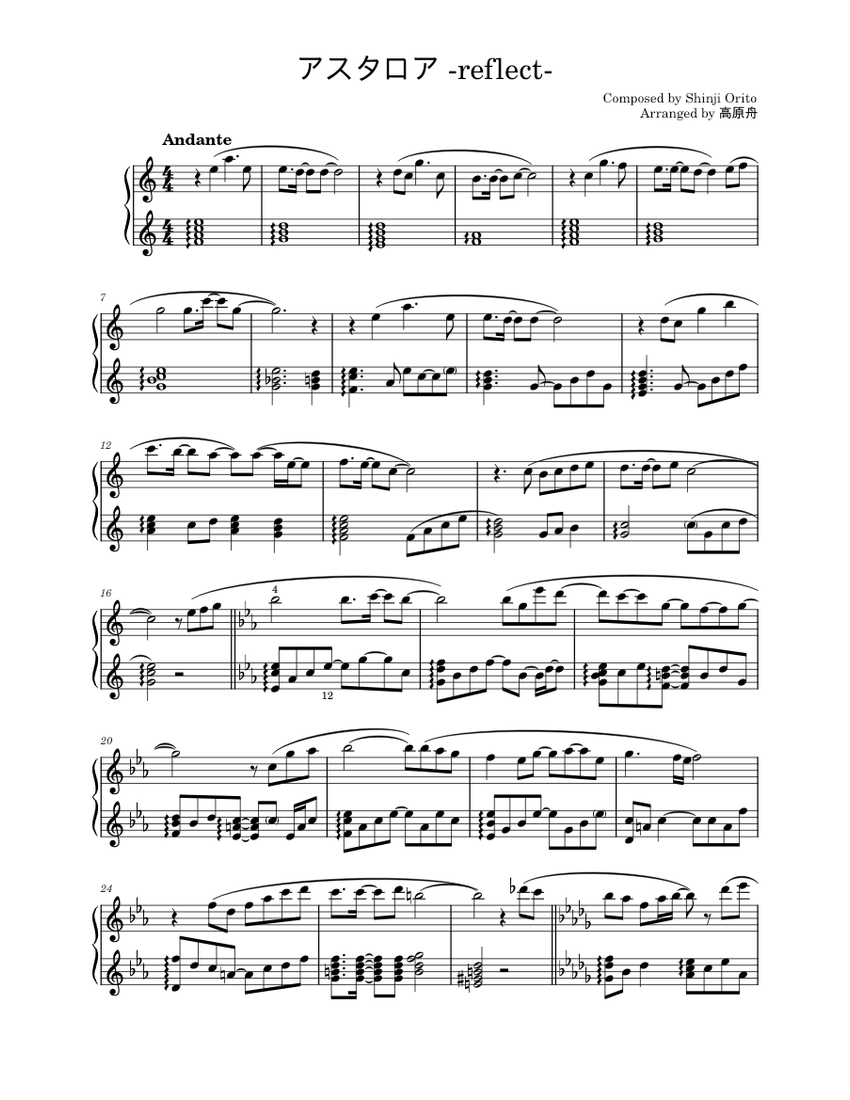 アスタロアreflect Shinji Orito Sheet music for Piano (Solo) Easy