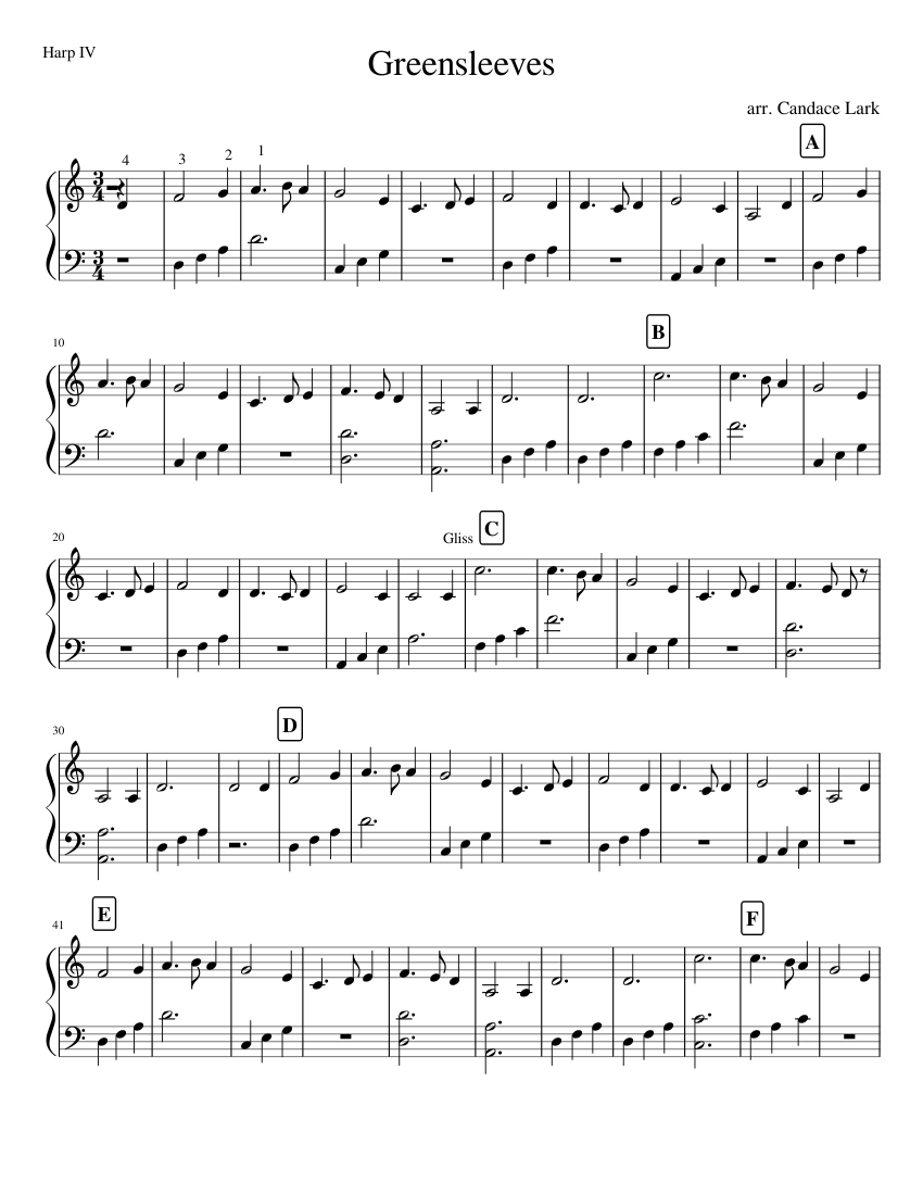 Greensleeves Harp IV Sheet music for Piano (Solo) Easy | Musescore.com