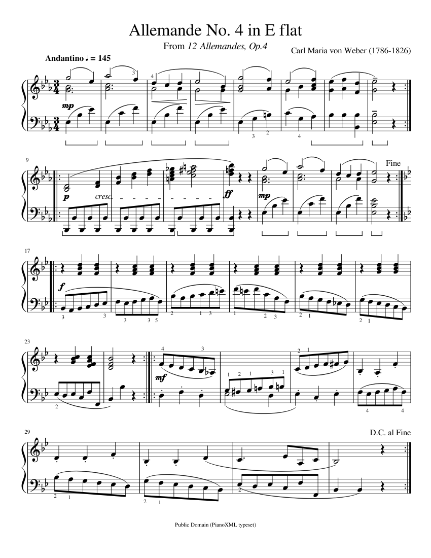 Weber: Allemande No. 4 in E flat (Op. 4) 楽譜 ピアノ (ソロ) easy