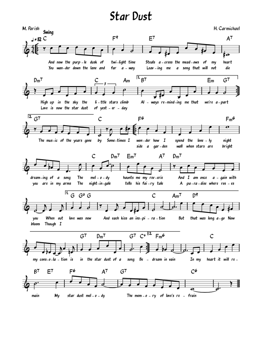 Star Dust by Hoagy Carmichael Sheet music for Piano (Solo) Easy ...