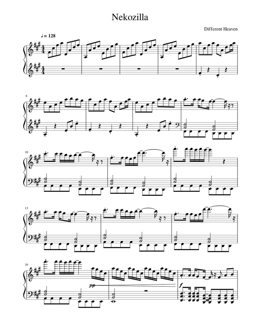 Nekozilla-Different Heaven Sheet music for Piano (Solo) | Musescore.com