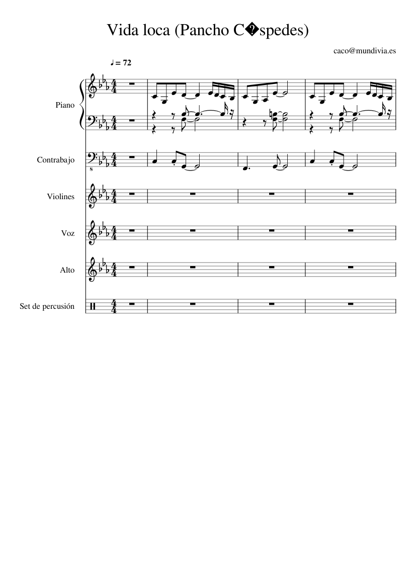 Vida loca cespedes (voz piano ) Sheet music for Piano, Alto, Vocals, Contrabass more instruments Sextet) | Musescore.com