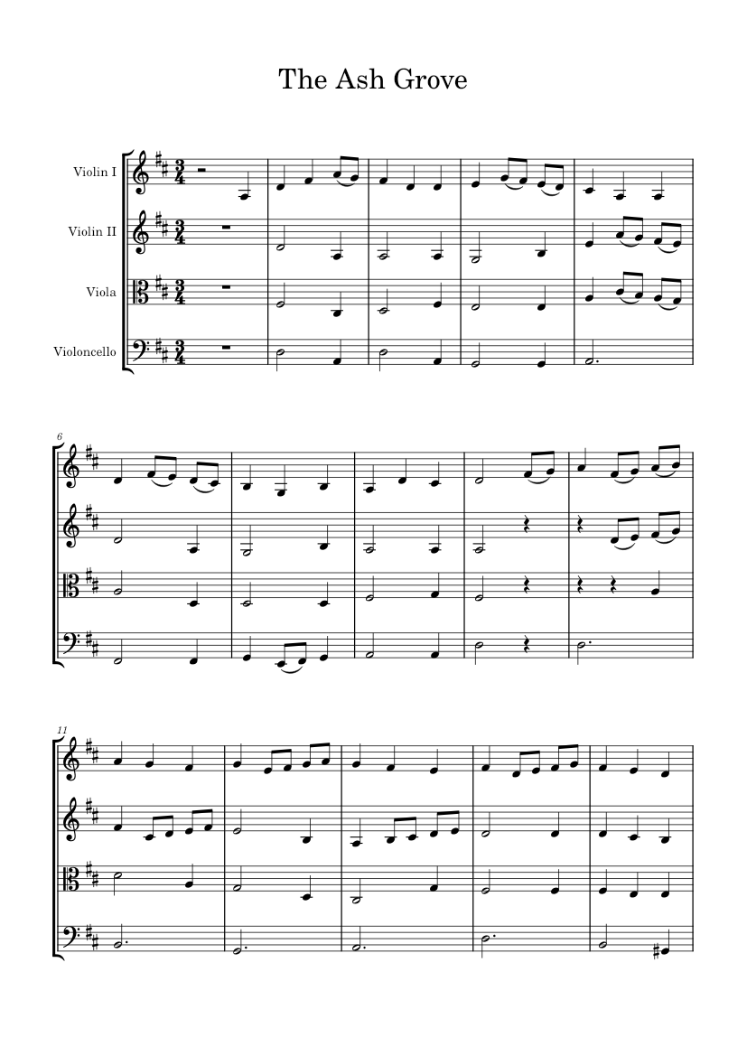 The Ash Grove Sheet music for Violin, Viola, Cello (String Quartet