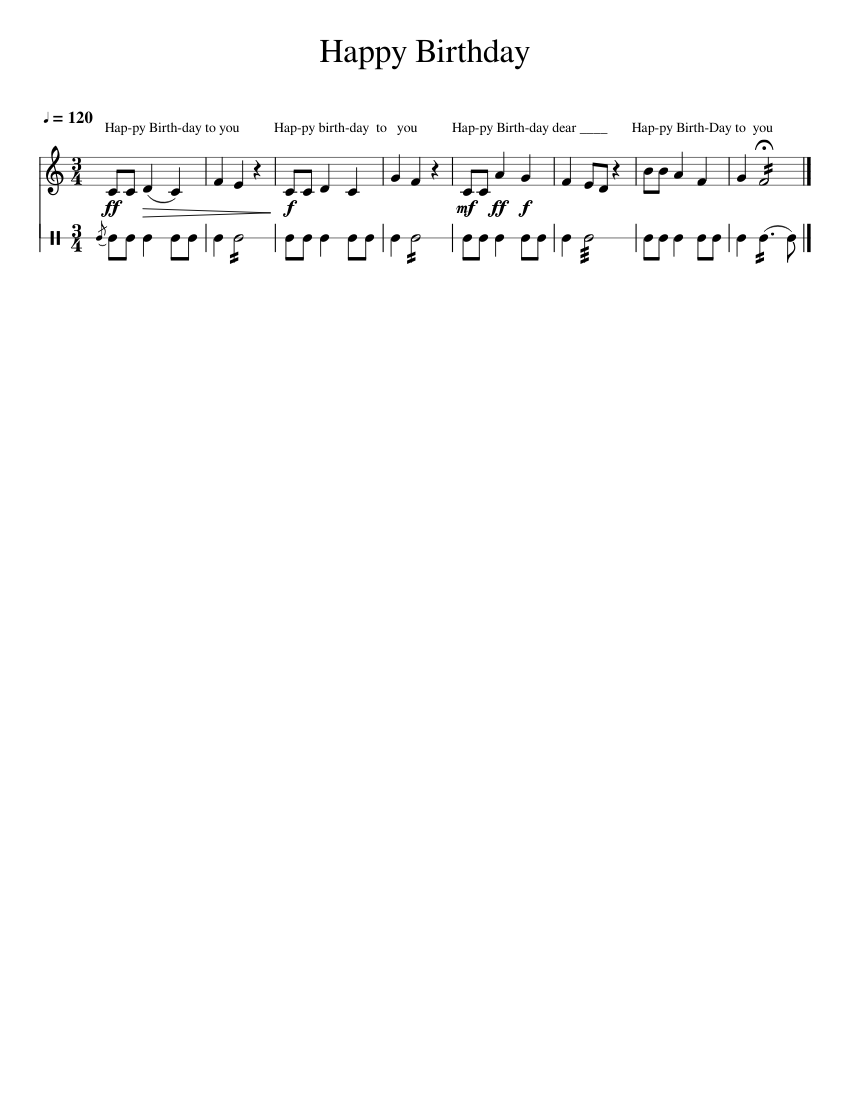 Happy Birthday Sheet music for Snare drum, Xylophone (Percussion Duet