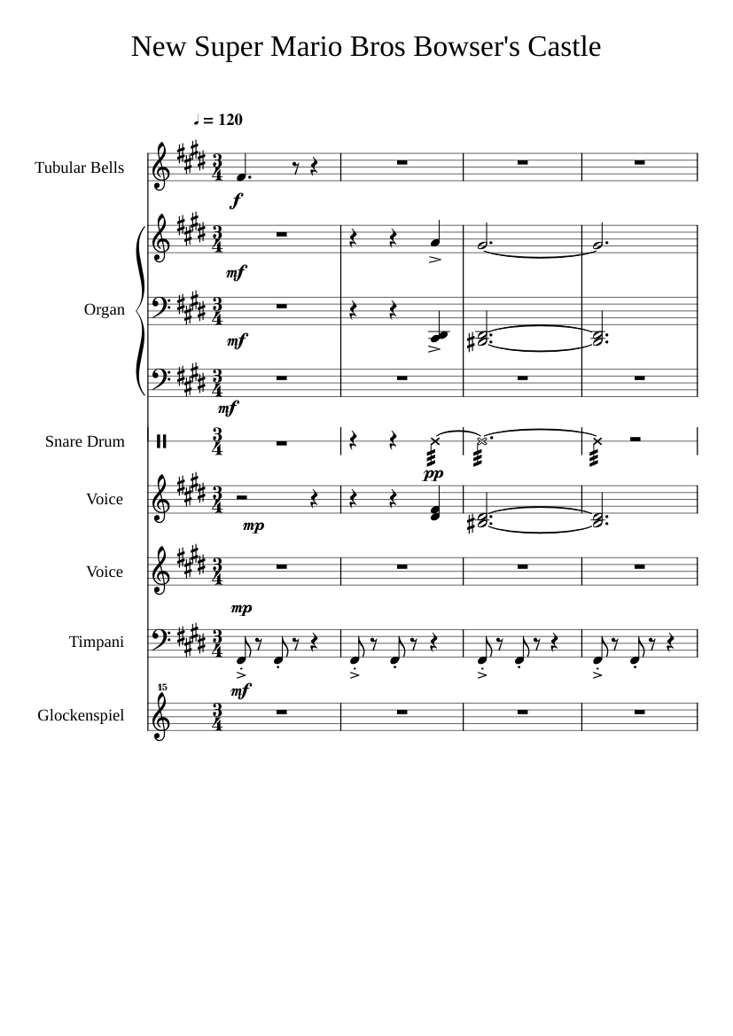 New Super Mario Bros Bowser's Castle Sheet music for Organ, Timpani ...