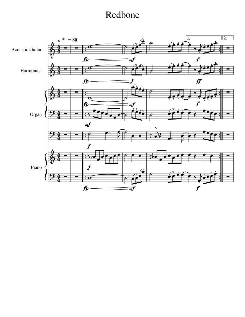 Redbone by Childish Gambino Sheet music for Piano, Organ, Guitar, Harmonica  (Mixed Quartet) | Musescore.com
