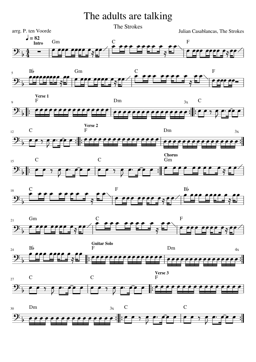The adults are talking The Strokes Sheet music for Bass guitar (Solo