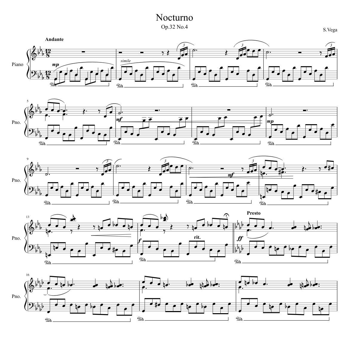 Nocturno Op.32 No.4 (Digital album by Carlos Marquez!!) Sheet music for  Piano (Solo) | Musescore.com