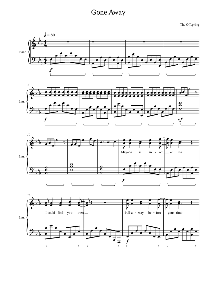 Gone Away – The Offspring Sheet music for Piano (Solo) | Musescore.com