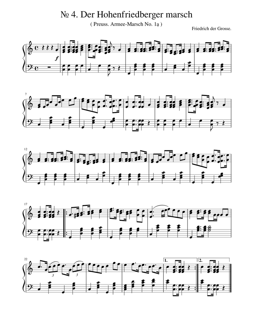 Der Hohenfriedberger Marsch Sheet music for Piano (Solo) | Musescore.com