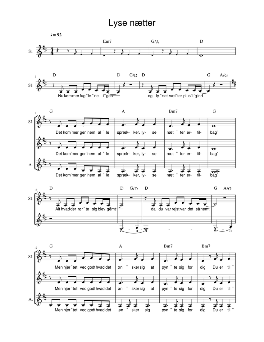 Lyse nætter - d dur Sheet music for Piano, Alto (Mixed Trio) | Download and  print in PDF or MIDI free sheet music | Musescore.com