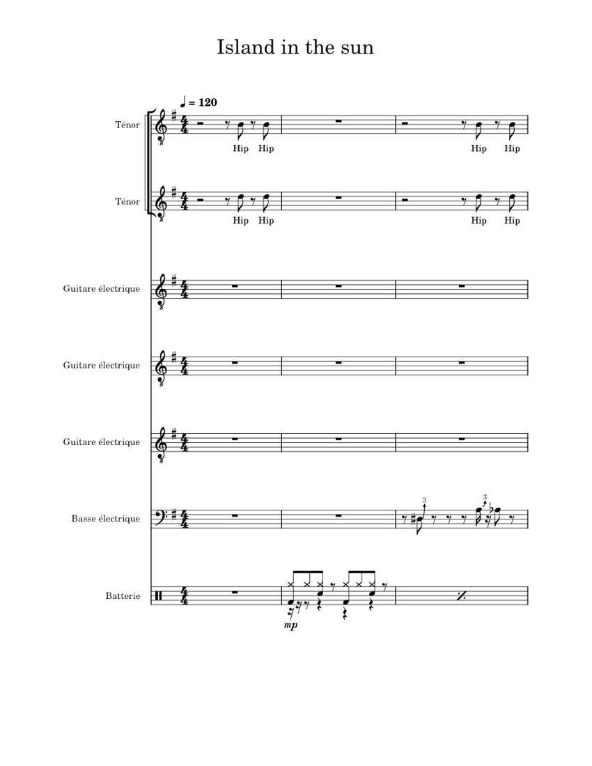 Island In The Sun Sheet Music For Tenor Guitar Bass Guitar Drum   Score 0 @850x1100