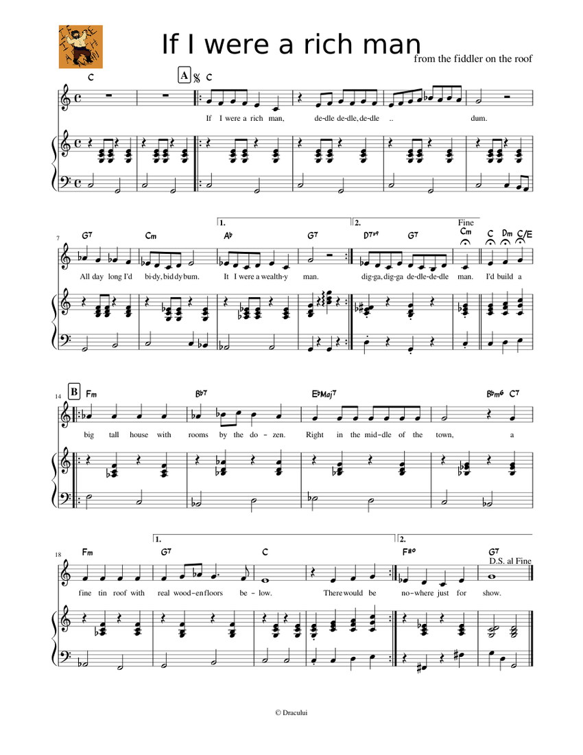 If I Were A Rich Man From The Fiddler On The Roof Sheet Music For Piano Oboe Solo Musescore Com