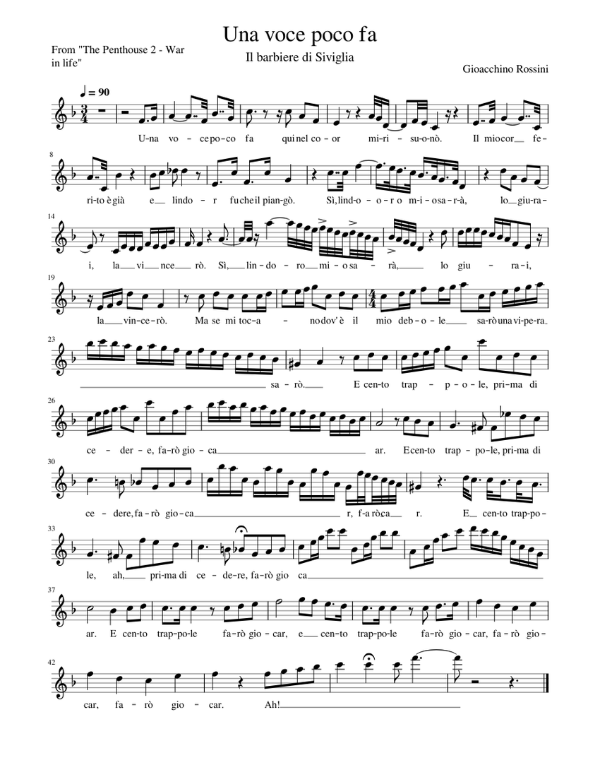 Una voce poco fa – Gioacchino Rossini Una Voce Poco Fa (From "The Penthouse  2" - War in life) Sheet music for Piano (A Capella) Easy | Musescore.com