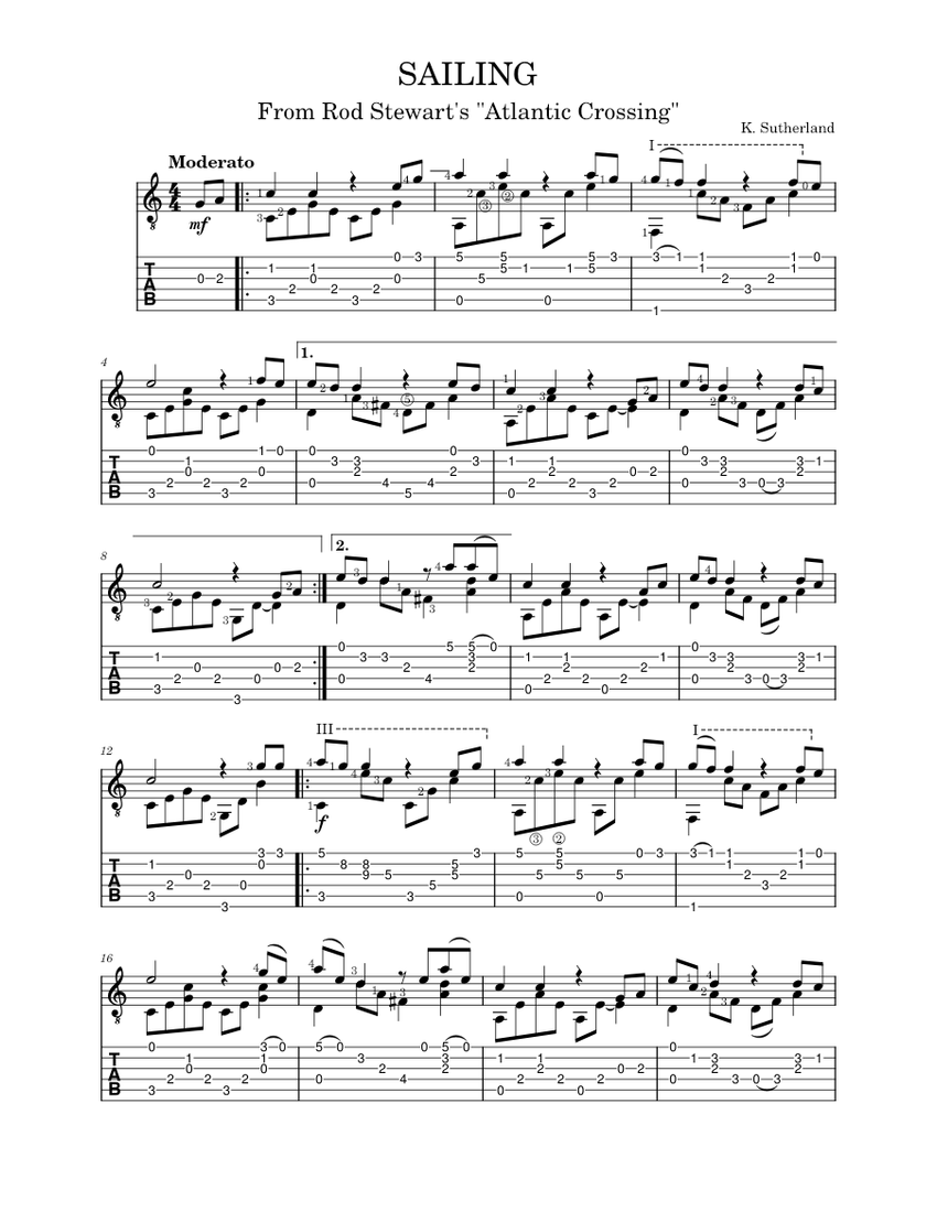 Sailing – Rod Stewart Sheet Music For Guitar (Solo) | Musescore.com