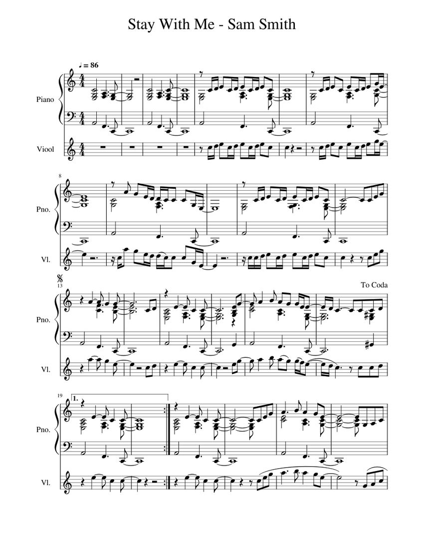 Stay With Me - Sam Smith Sheet music for Piano, Violin (Solo) |  Musescore.com