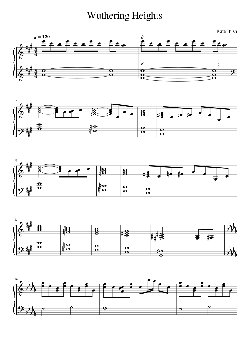 嵐が丘 – ケイト・ブッシュ 楽譜 ピアノ (ソロ) easy | MuseScore.com
