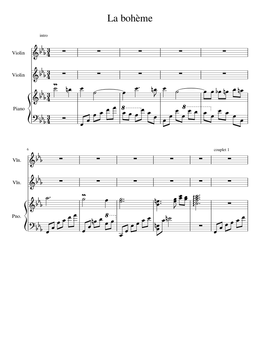 La bohème (accompaniment) Sheet music for Piano, Violin (Solo) |  Musescore.com