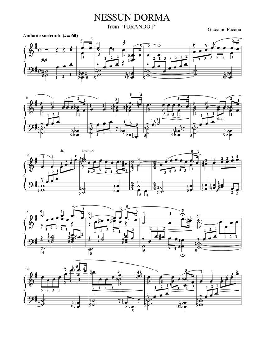 Nessun Dorma Sheet music for Piano (Solo) | Musescore.com