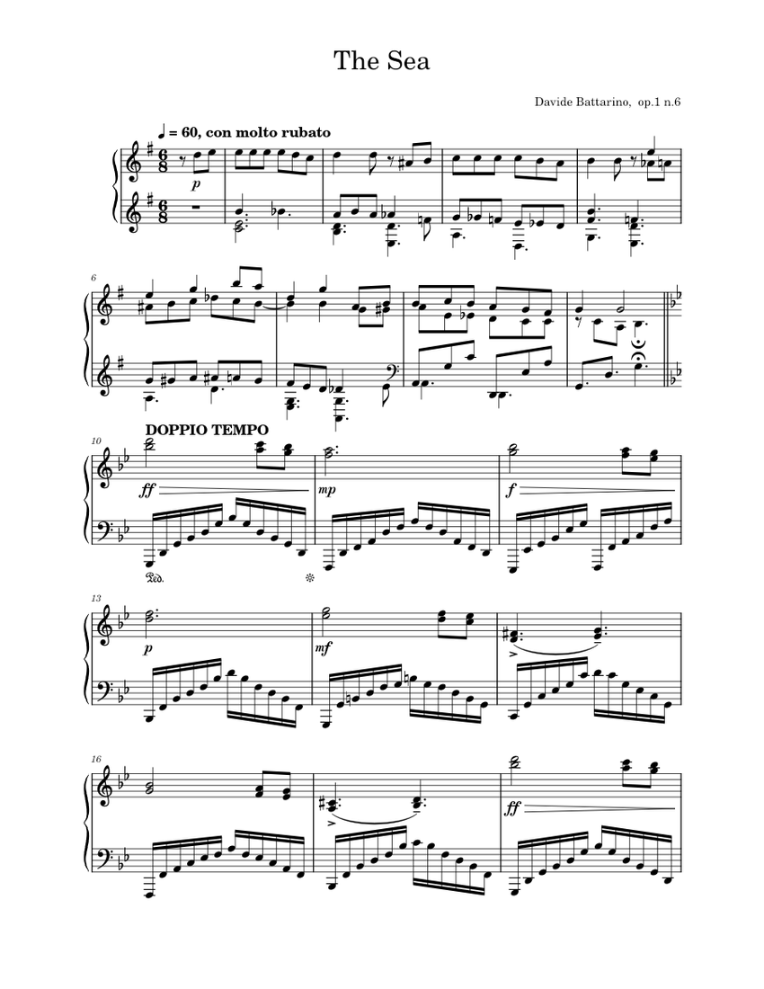 sheet music for Prelude "The Sea" - Davide Battarino op.1...