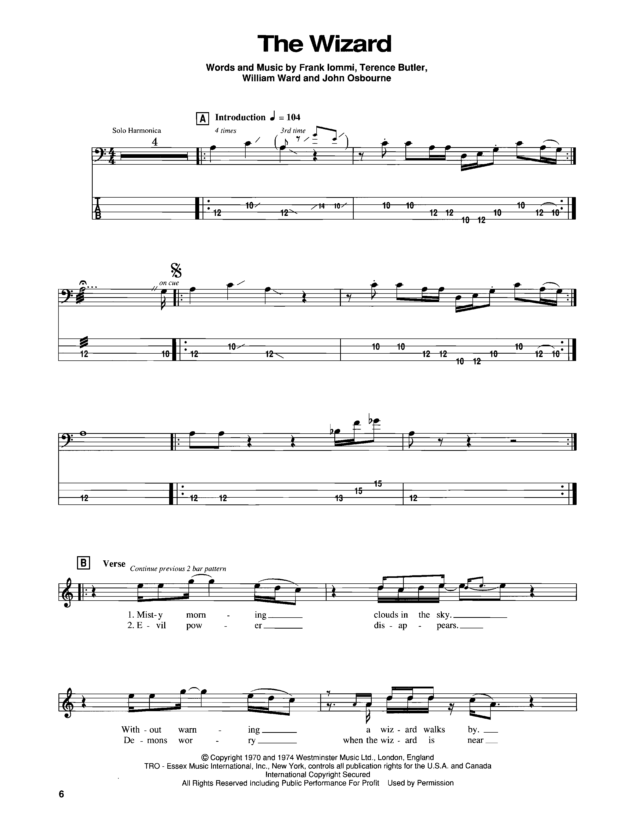 Play Official version of The wizard Sheet Music by Black Sabbath