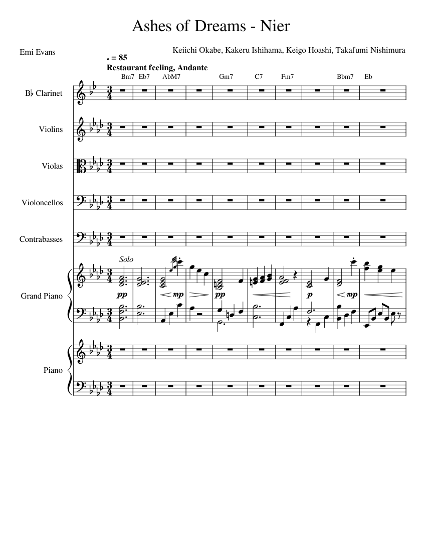 Ashes Of Dreams Nier Sheet Music For Piano Clarinet In B Flat Strings Group Piano Mixed Ensemble Musescore Com A beautiful song (lyrics i hear) english edition ahhh, ahhh, ahhh there's something wrong, it's the husband, get on the run, just a moment, to smile.