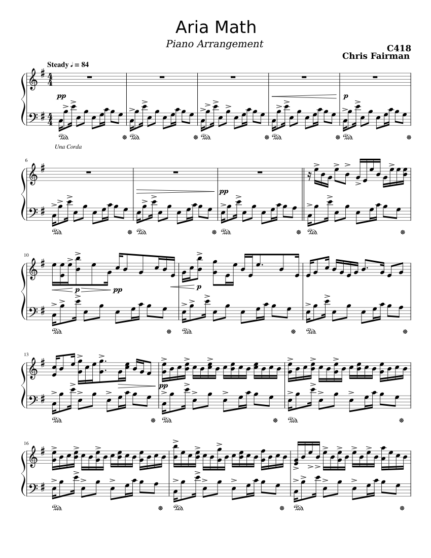 Minecraft OST: Aria Math (Advanced) Sheet Music for Piano (Solo ...