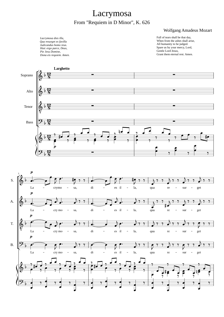 WOLFGANG AMADEUS MOZART : REQUIEM K.626 - SATB & PIANO - CHANT ET