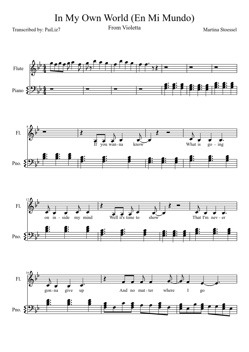 In My Own World' from 'Violetta' ('En Mi Mundo') Sheet music for Piano,  Flute (Solo) | Musescore.com