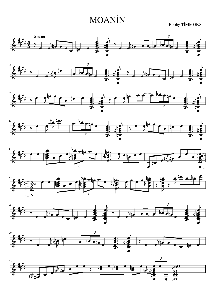 Moanin Sheet Music For Piano (Solo) Easy | Musescore.com