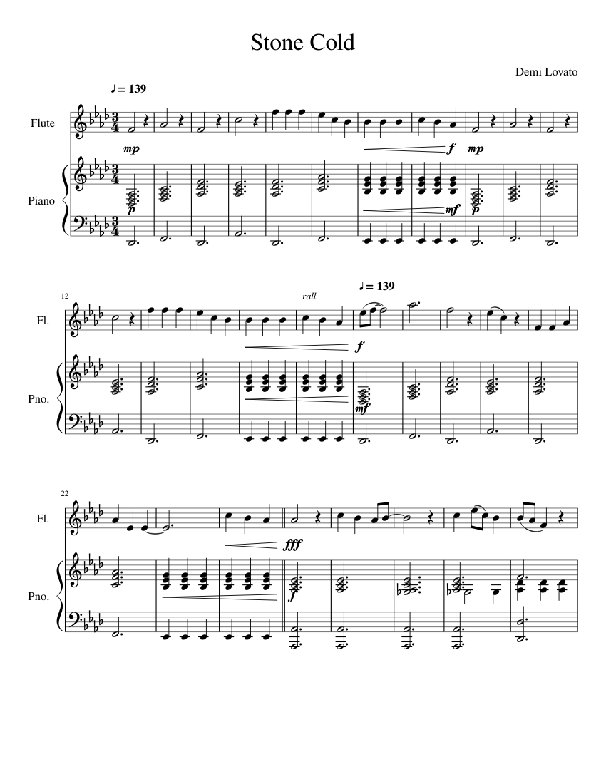 Stone Cold Sheet music for Piano, Flute (Solo) | Musescore.com