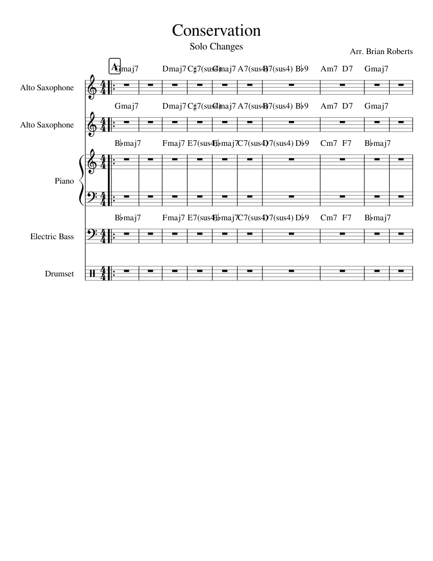 Conservation Sheet music for Piano, Saxophone alto, Bass guitar, Drum ...