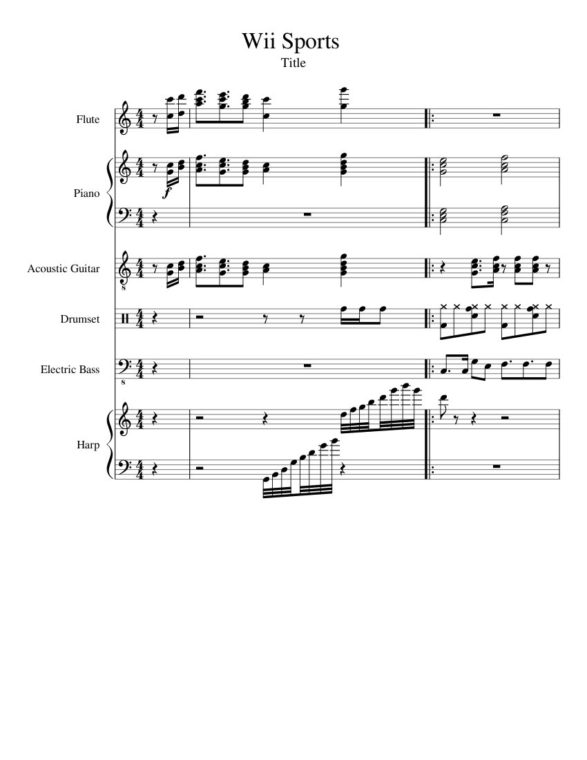 Wii Sports Title Theme Song (For your listening and playing pleasure) Sheet  music for Piano, Flute, Drum Group, Bass & more instruments (Piano Sextet)  | Musescore.com