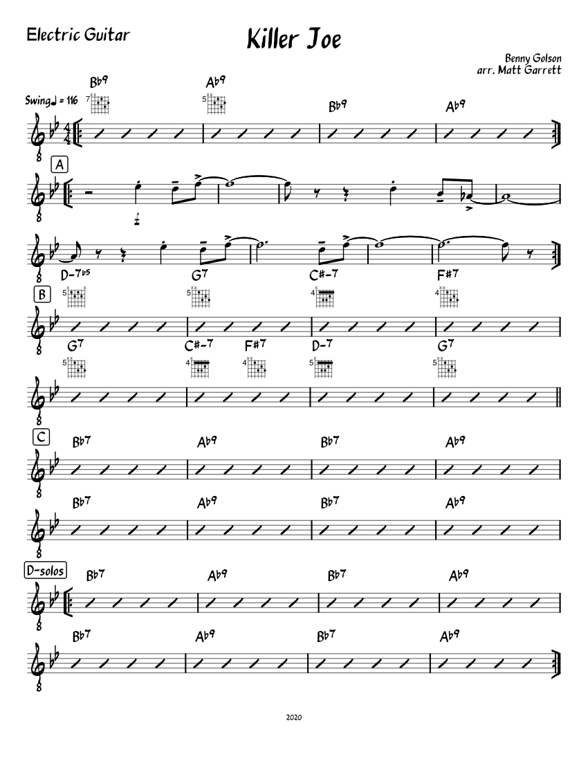 Killer Joe-Guitar Sheet Music with Chords for Guitar (Solo