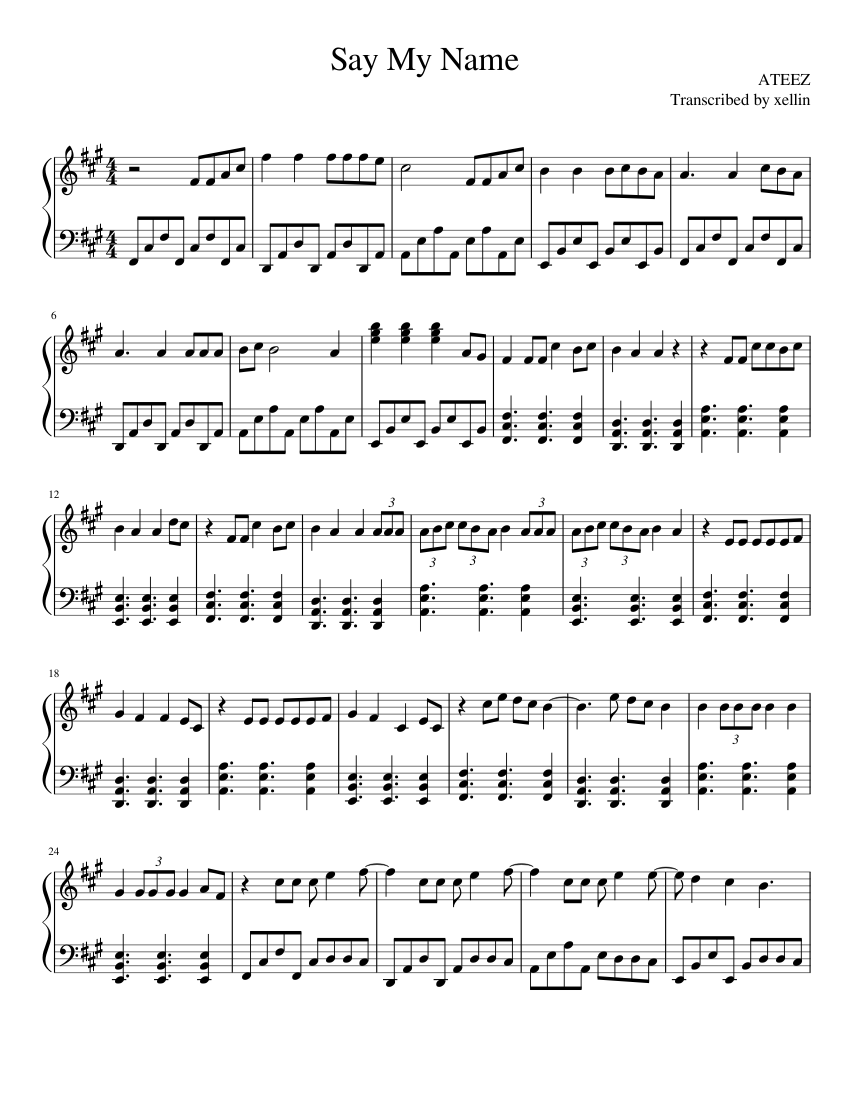 Say My Name (Piano Ver.) - ATEEZ Sheet music for Piano (Solo) |  Musescore.com