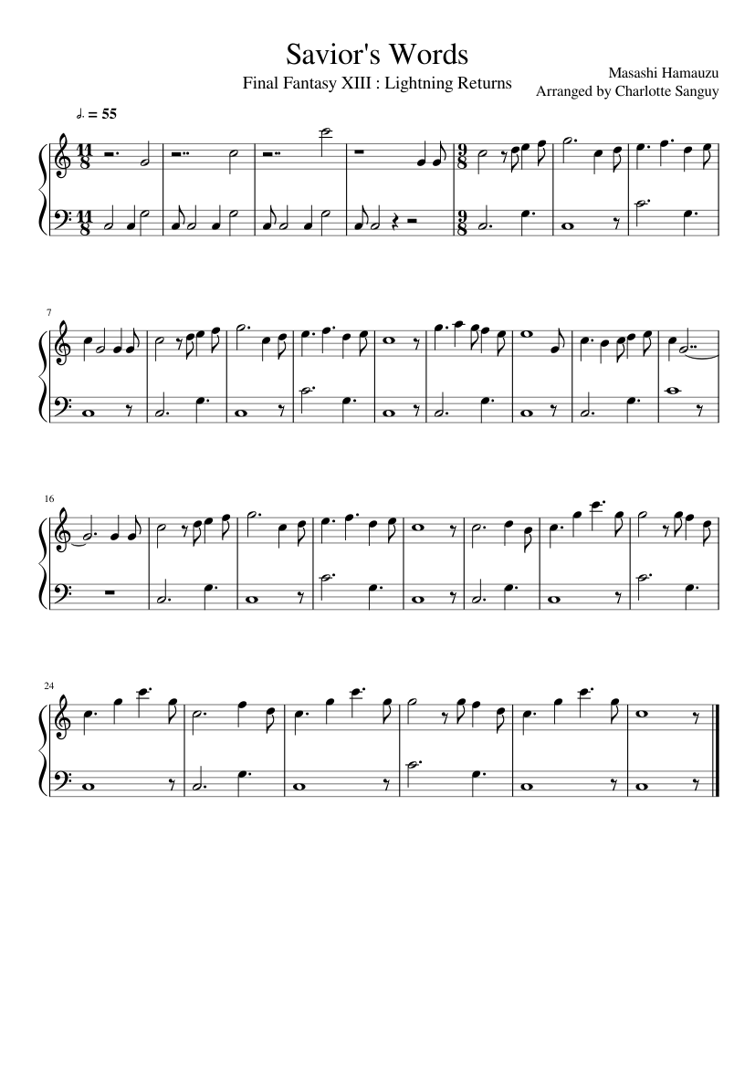 Final Fantasy XIII Lightning Returns : The Savior's Words (piano) Sheet  music for Piano (Solo) | Musescore.com