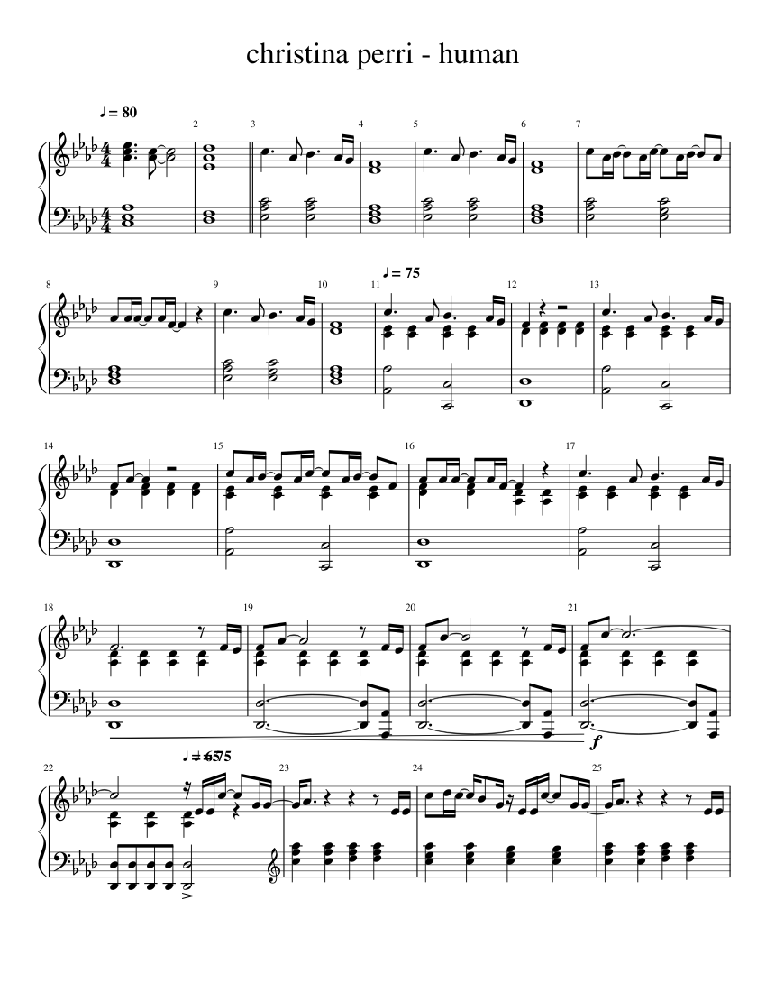 Christina perri human Sheet music for Piano (Solo) | Musescore.com