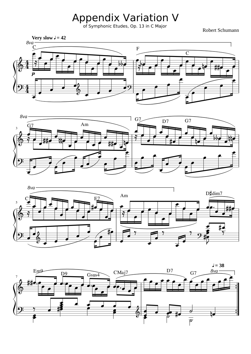 Appendix Variation V Sheet Music with Chords for Piano (Solo
