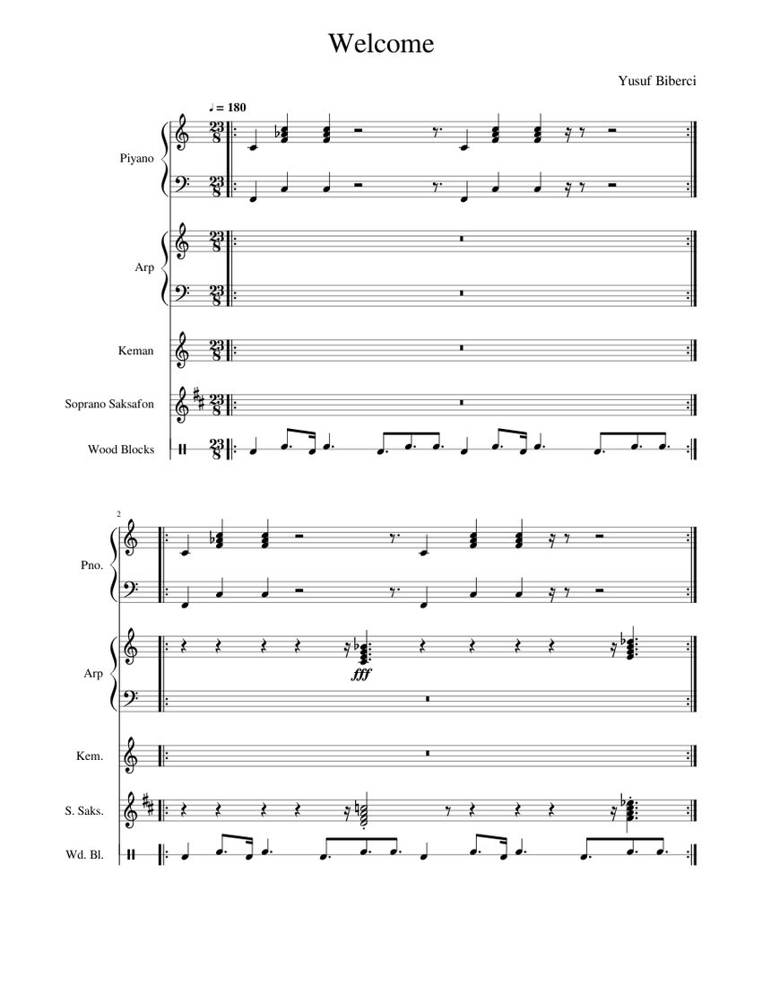 Welcome Musical Notes Welcome Sheet music for Piano, Violin, Harp, Saxophone soprano & more ...